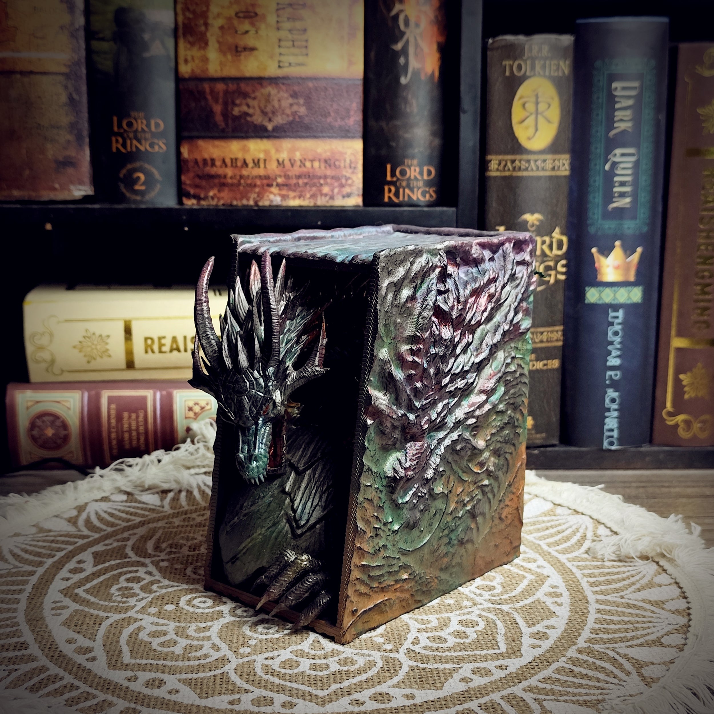 Dragon Book Nook Forest - handmade resin book nook