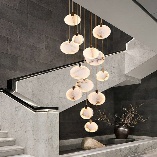 Modern Discs Alabaster Long Staircase Chandelier