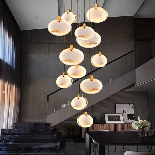 Modern Discs Alabaster Long Staircase Chandelier