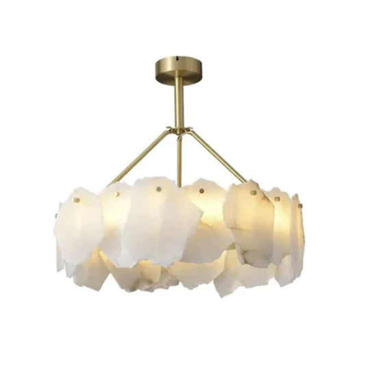 Alabaster Moira Marble Modern Snowflake Round Chandelier