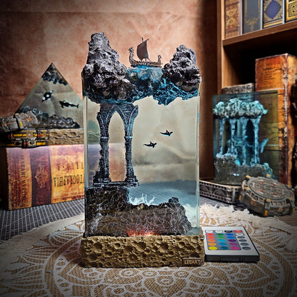 Ocean Viking Rectangle Resin Lamp - handmade resin lamp