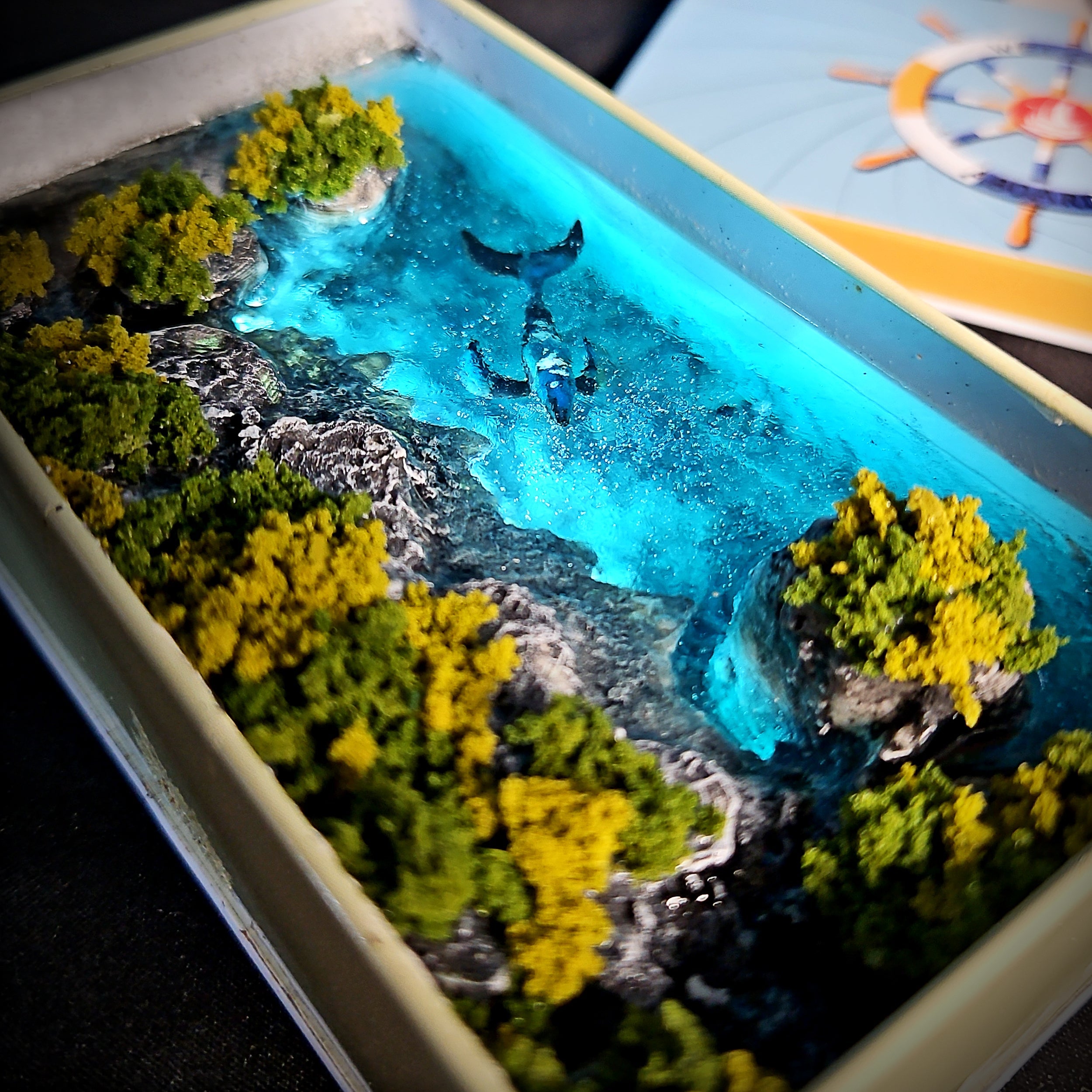 Whale Tin Light Box - handmade resin light box