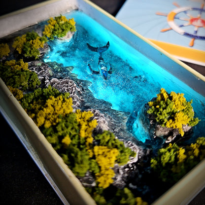 Whale Tin Light Box - handmade resin light box