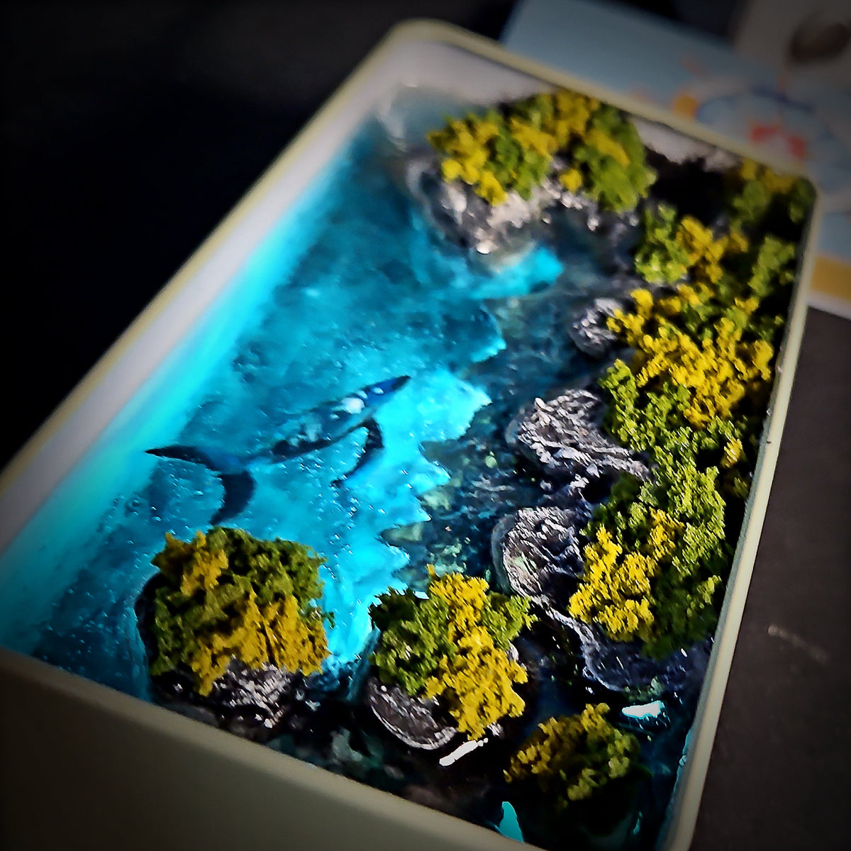 Whale Tin Light Box - handmade resin light box