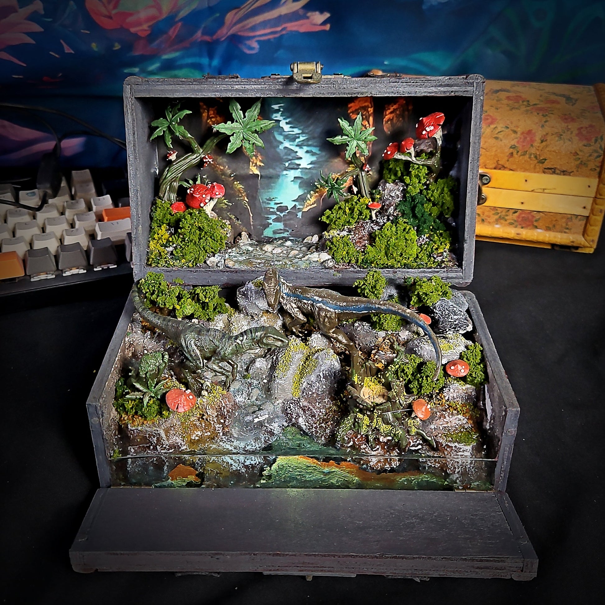 Raptor Diorama Light Box - handmade resin light box