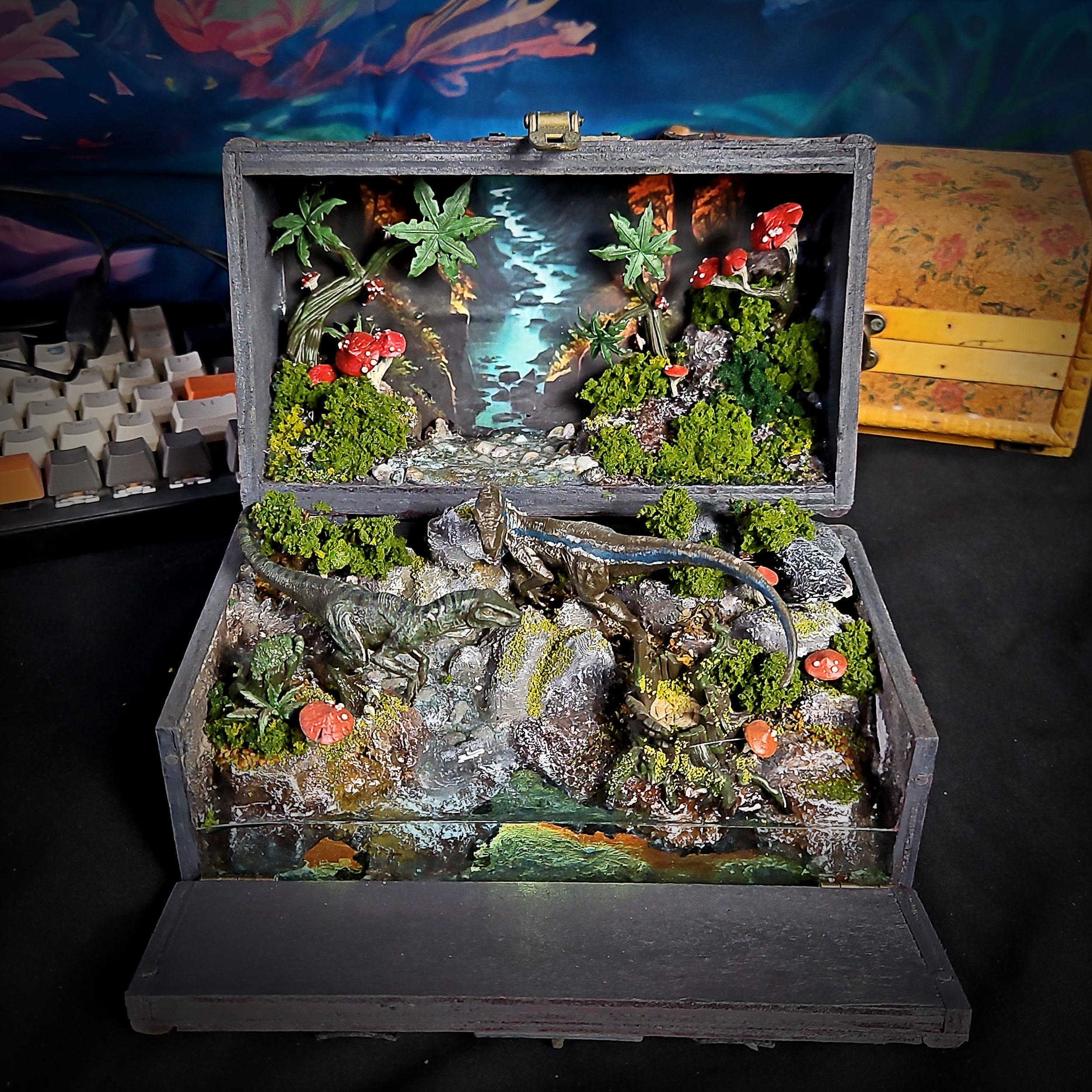 Raptor Diorama Light Box - handmade resin light box