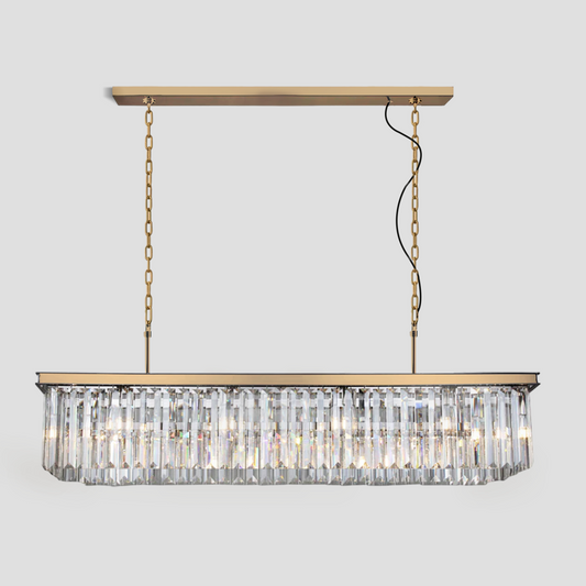 1920s Tedem Single-Tier Rectangular Crystal Rod Chandelier