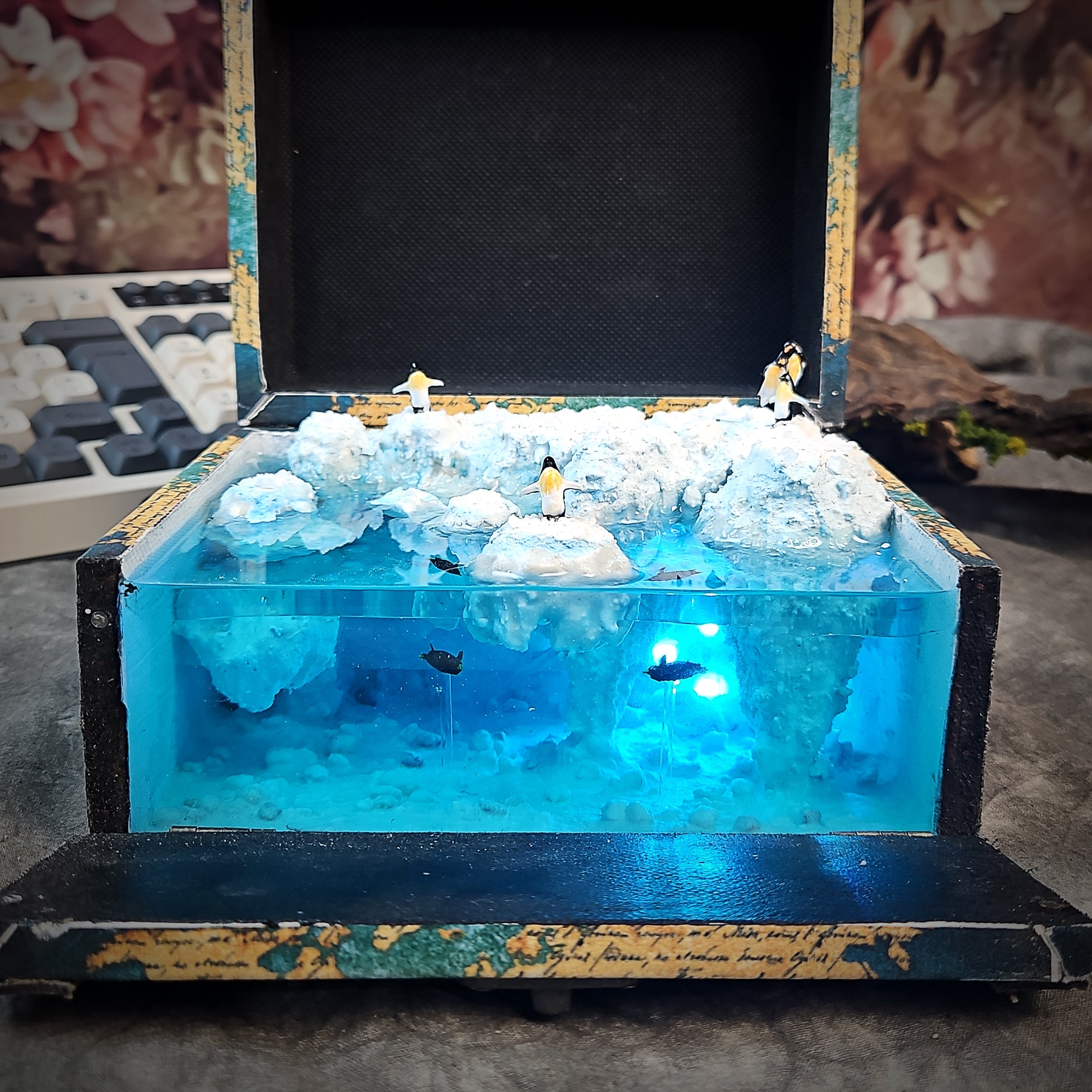 Penguin Iceberg Light Box - handmade resin light box