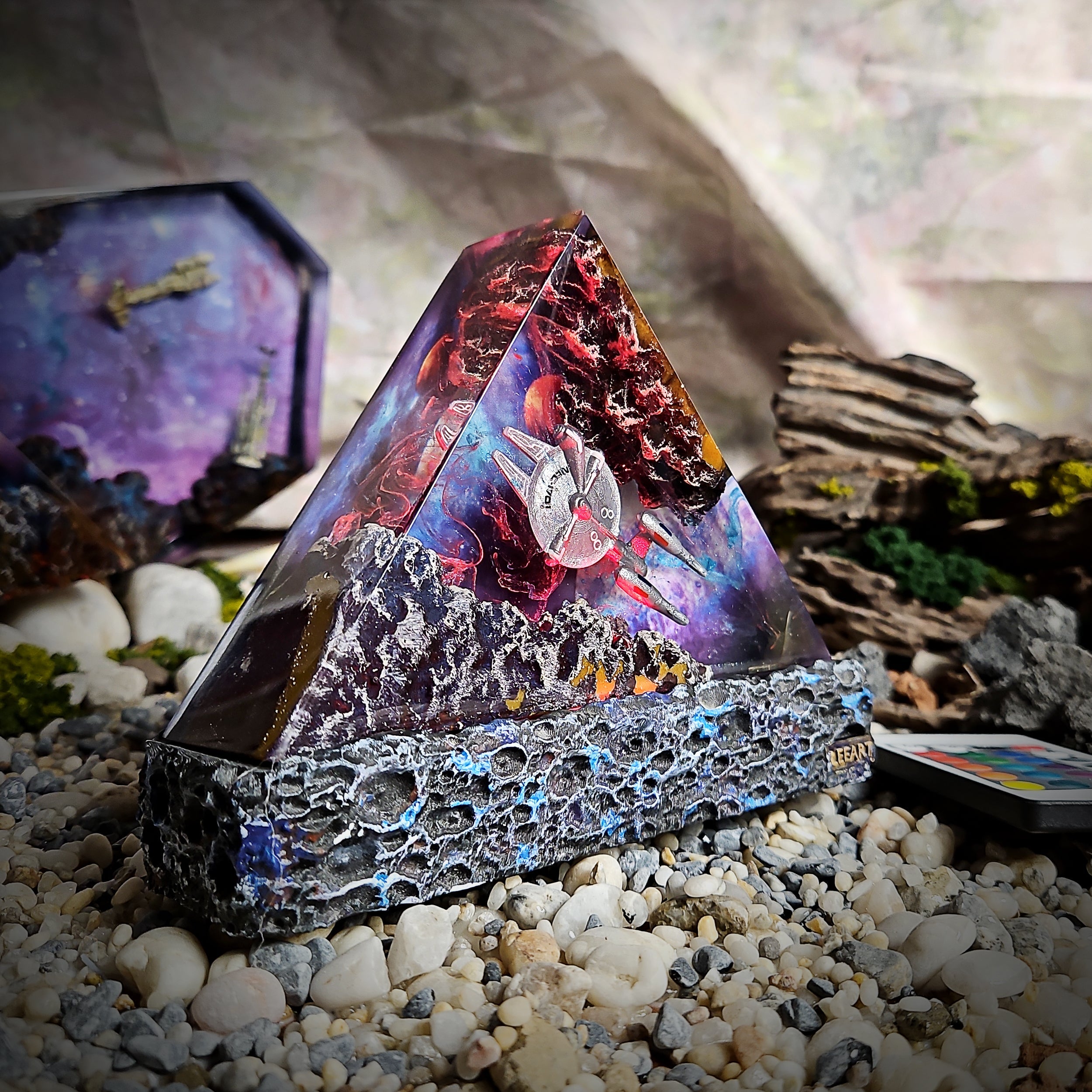 Galaxy StarTrek Triangle Resin Lamp - handmade resin lamp