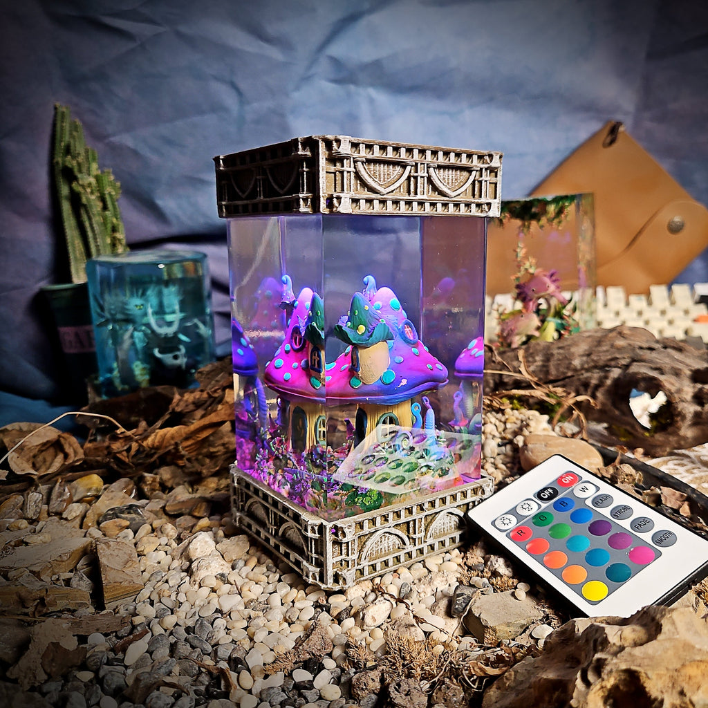 Mushroom House Resin Lamp - handmade resin lamp