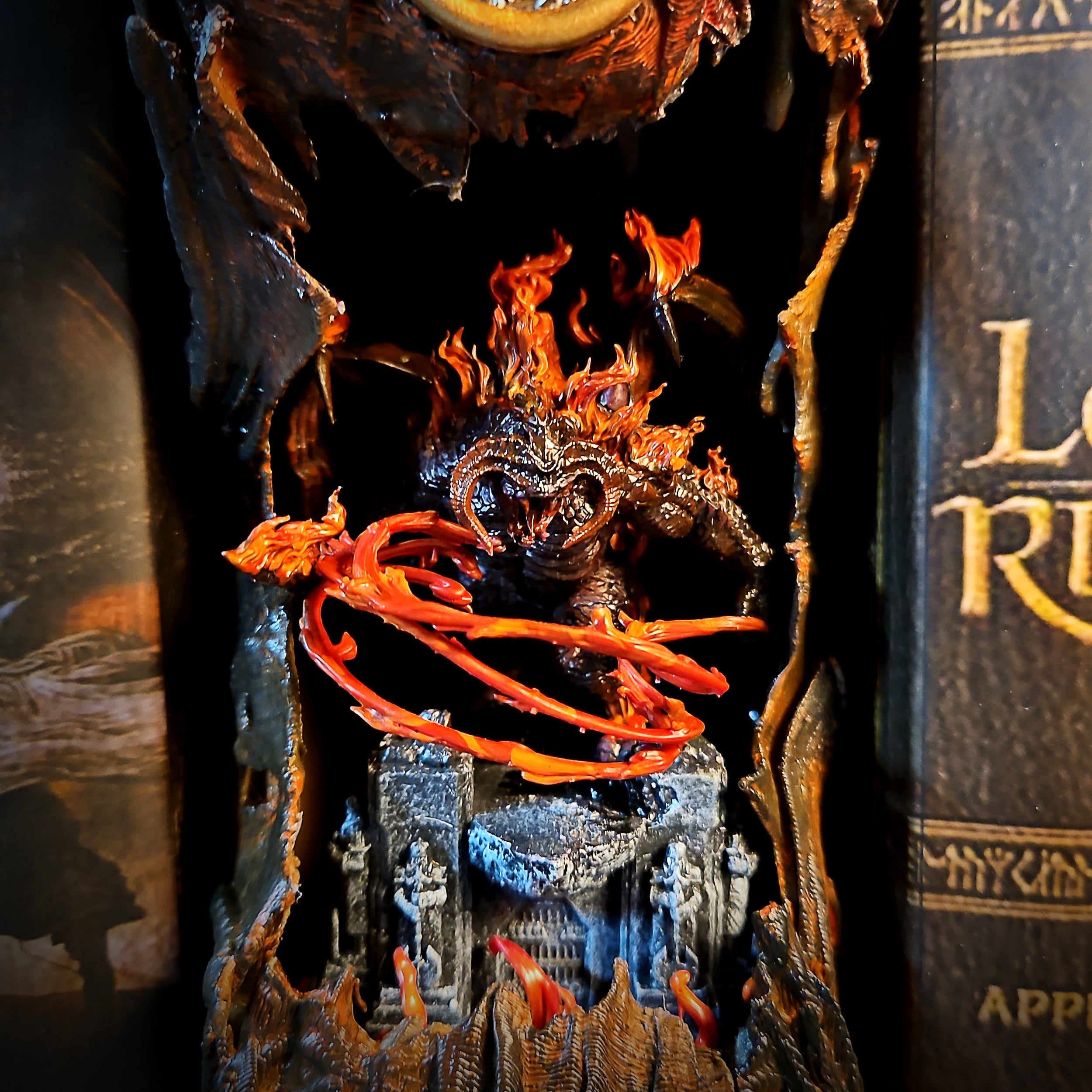 Balrog Book Nook - handmade resin lamp
