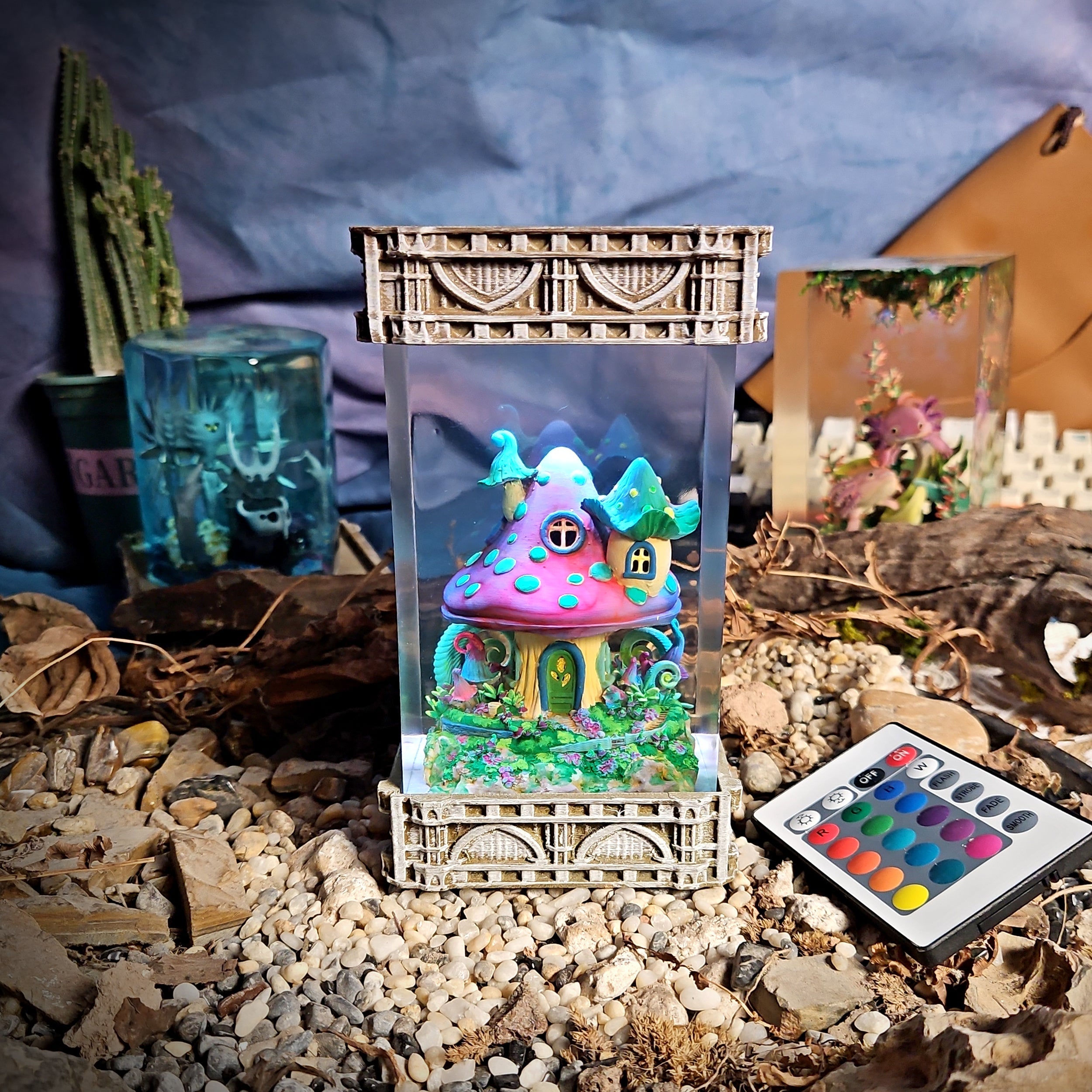 Mushroom House Resin Lamp - handmade resin lamp