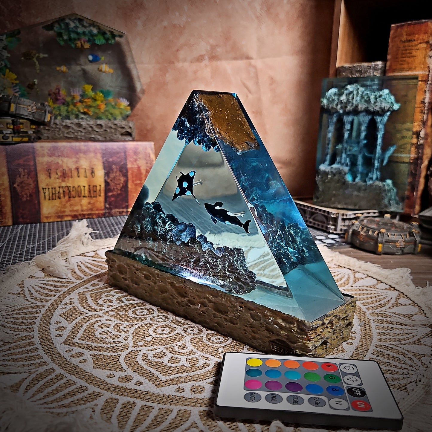 Ocean Whale Triangle Resin Lamp - handmade resin lamp