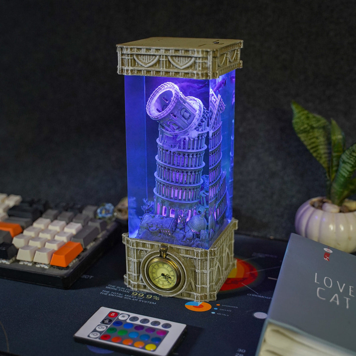 Pisa Tower Clock Resin Lamp - handmade resin lamp