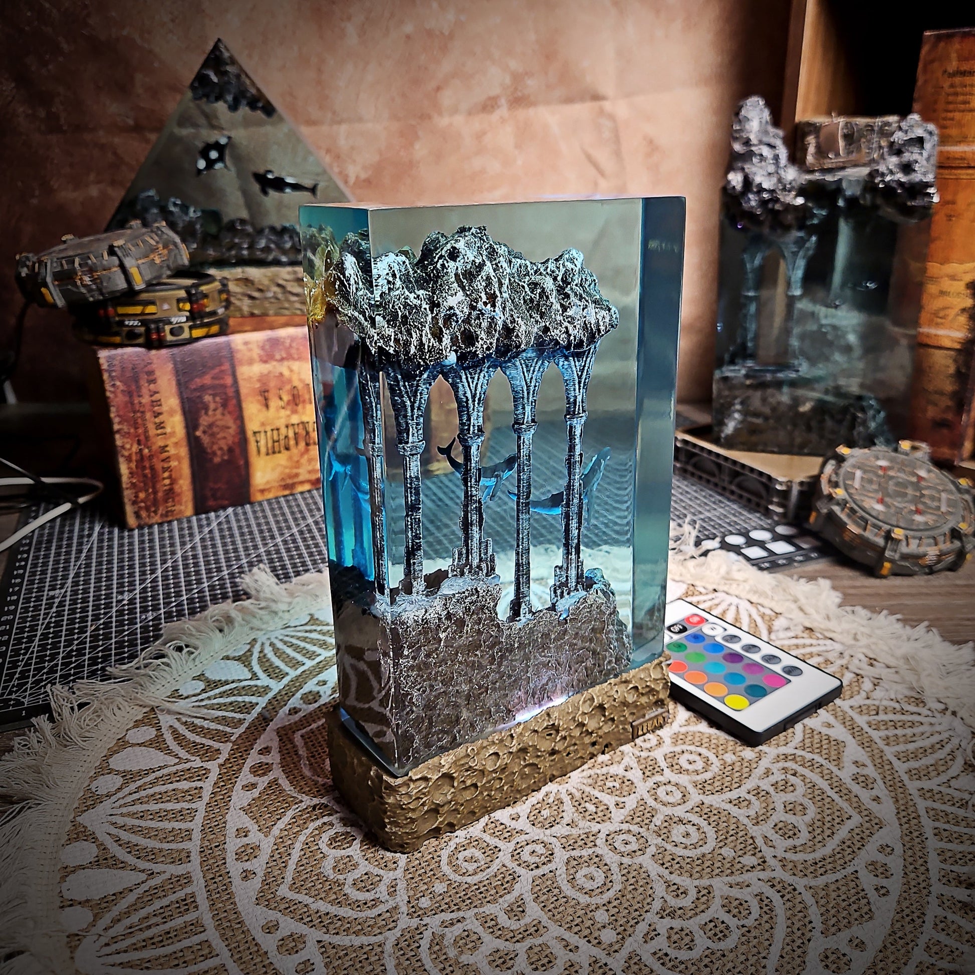 Ocean Whale Rectangle Resin Lamp - handmade resin lamp