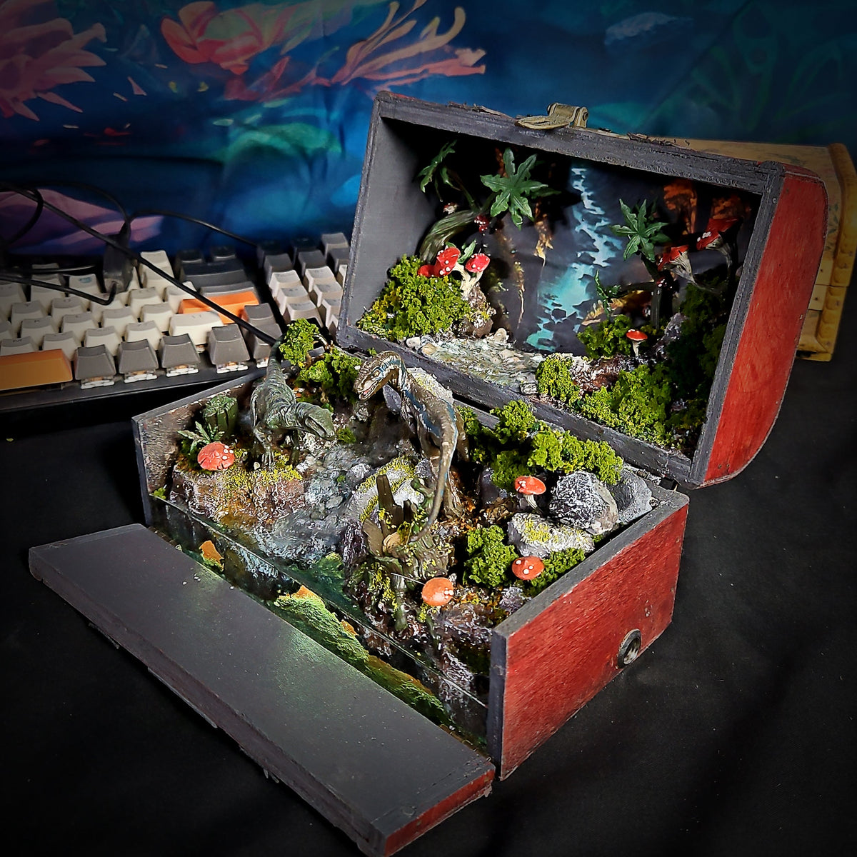 Raptor Diorama Light Box - handmade resin light box