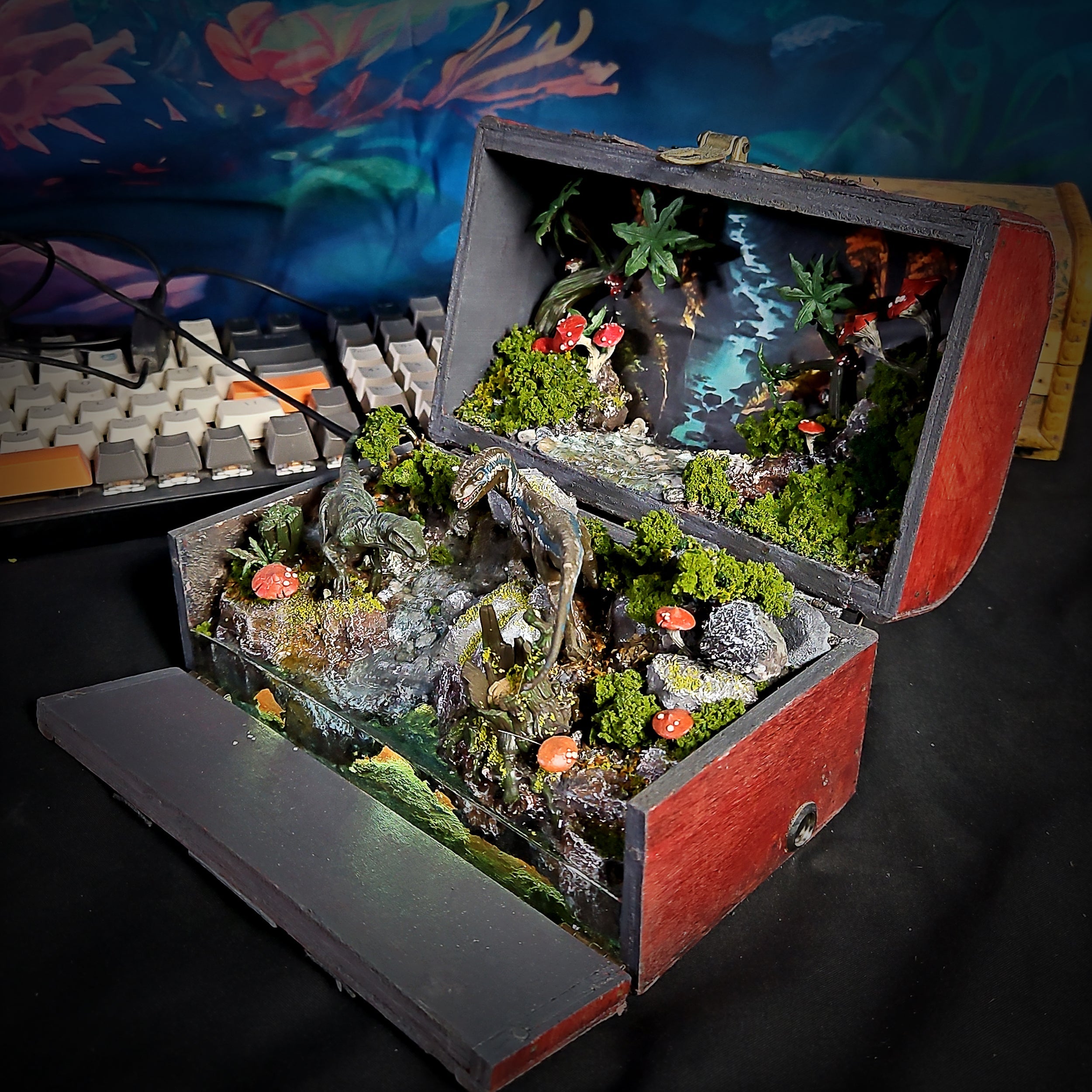 Raptor Diorama Light Box - handmade resin light box