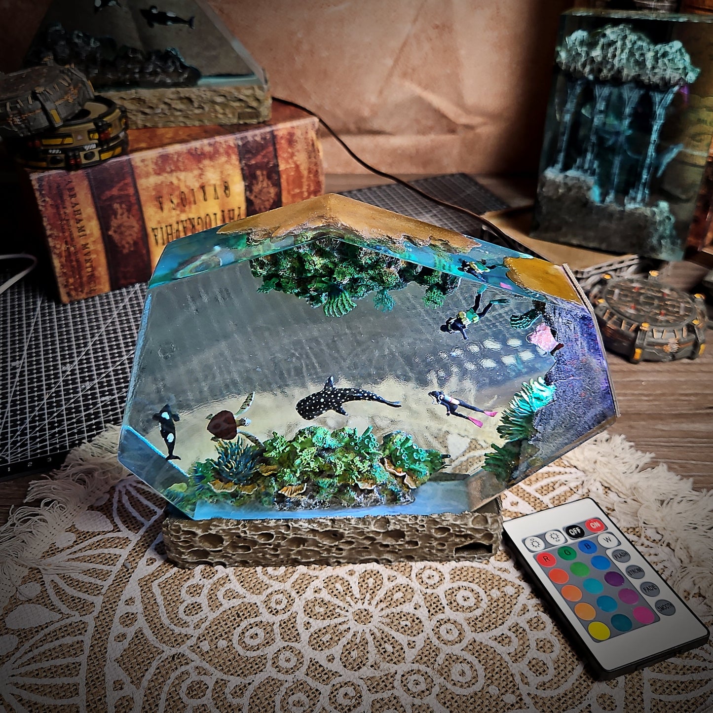Coral Hexagon Resin Lamp - handmade resin lamp