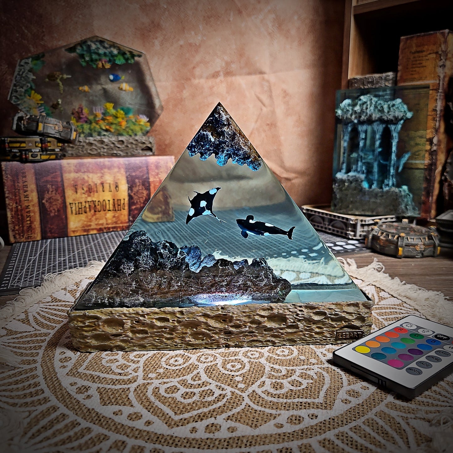 Ocean Whale Triangle Resin Lamp - handmade resin lamp
