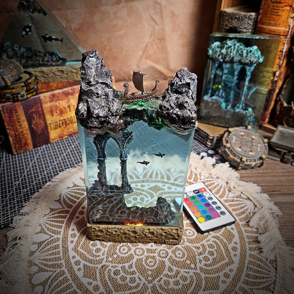Ocean Viking Rectangle Resin Lamp - handmade resin lamp