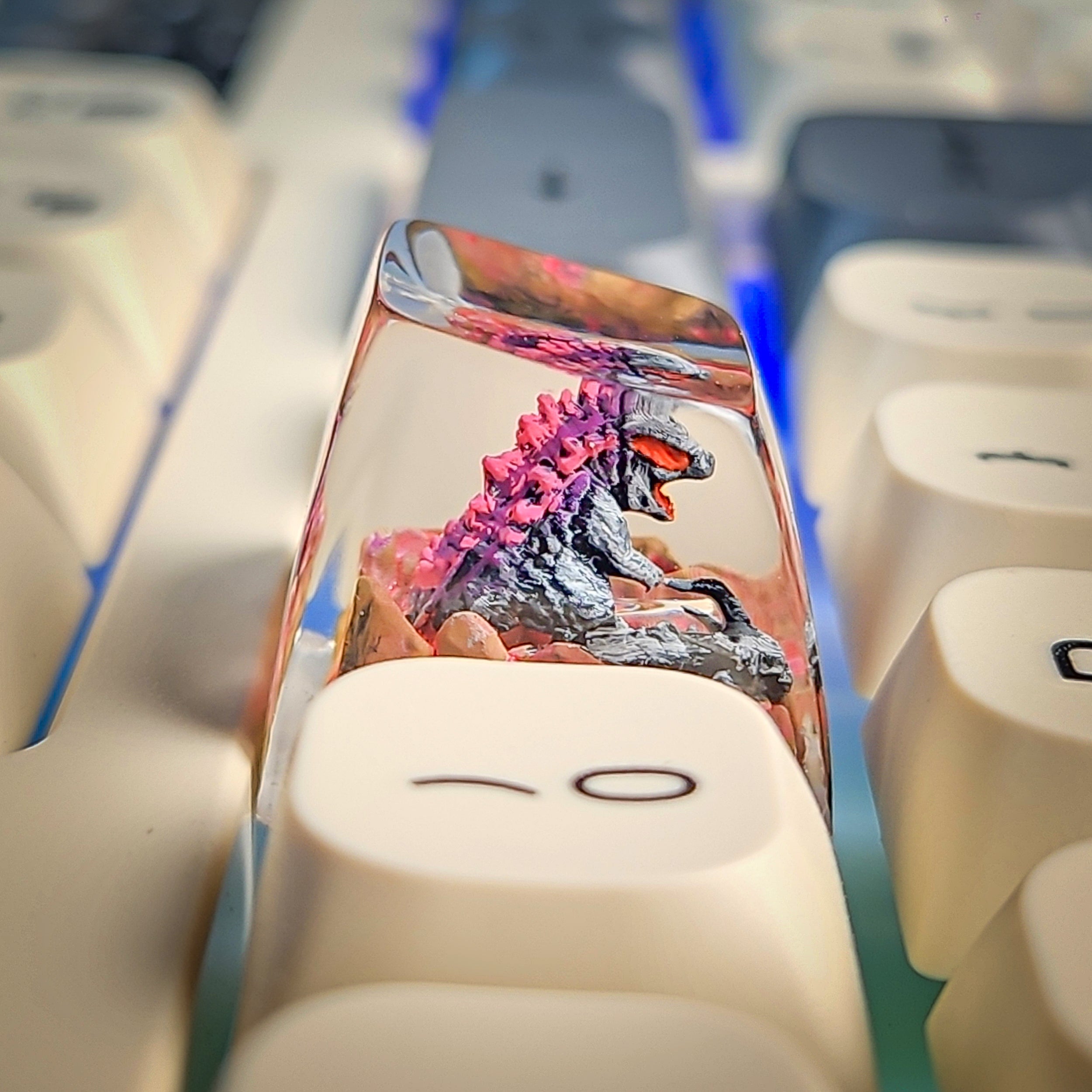 Godzilla Keycap - handmade resin keycap side view