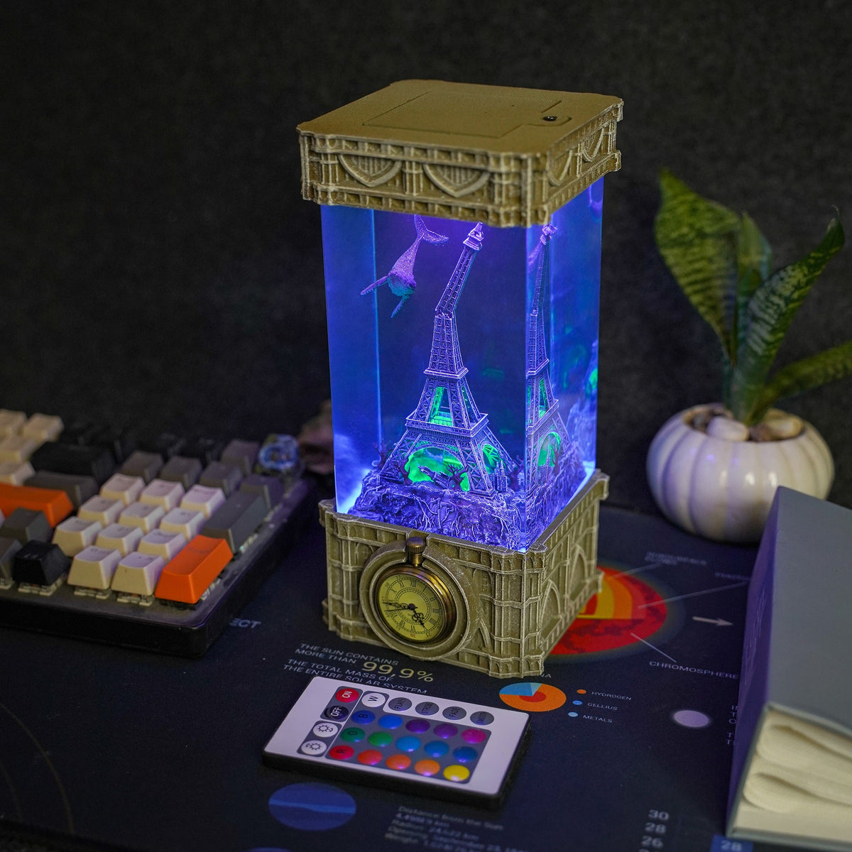 Eiffel Tower Clock Resin Lamp - handmade resin lamp