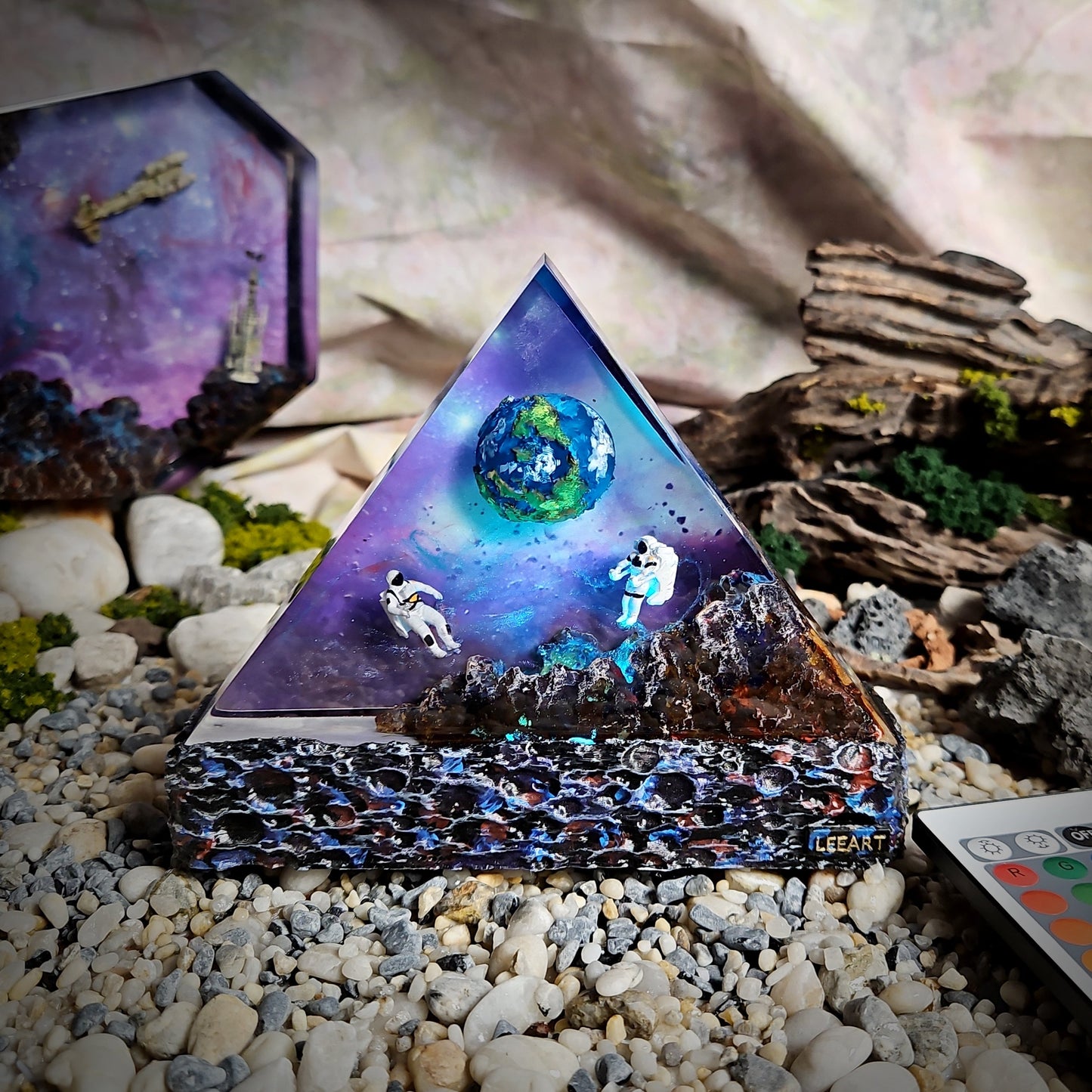 Galaxy Earth Triangle Resin Lamp - handmade resin lamp