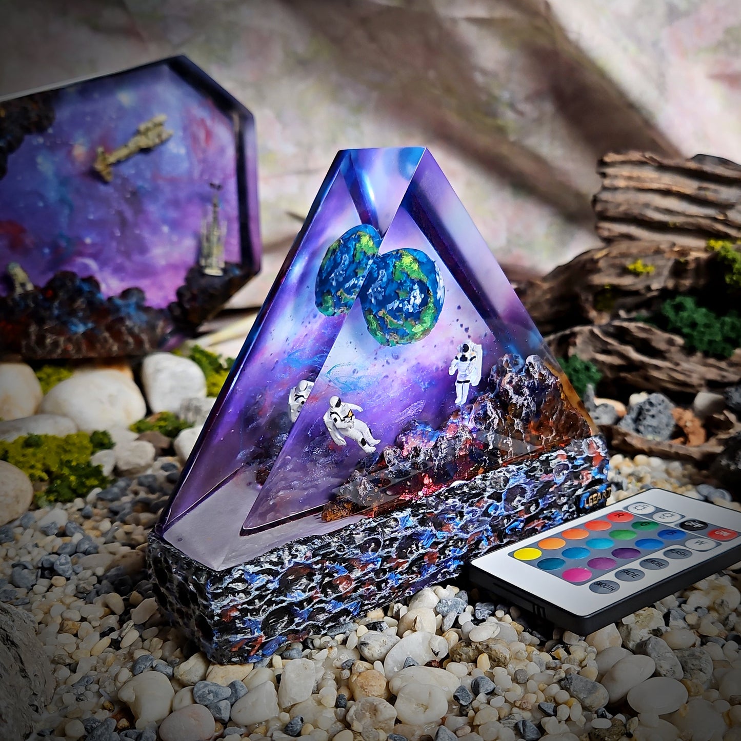 Galaxy Earth Triangle Resin Lamp - handmade resin lamp